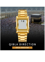 SKMEI Islamic Prayer Digital Wrist Watch for Men with Stainless Steel Band, Gold-Grey