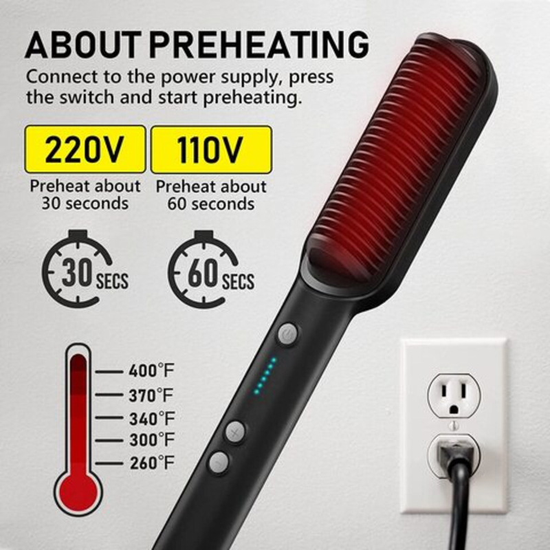 Ionic Hair Straightener And Curler 2-in-1 Anti-Scald Fast Heating Auto-Off Safe Straightening Comb for Women, Black