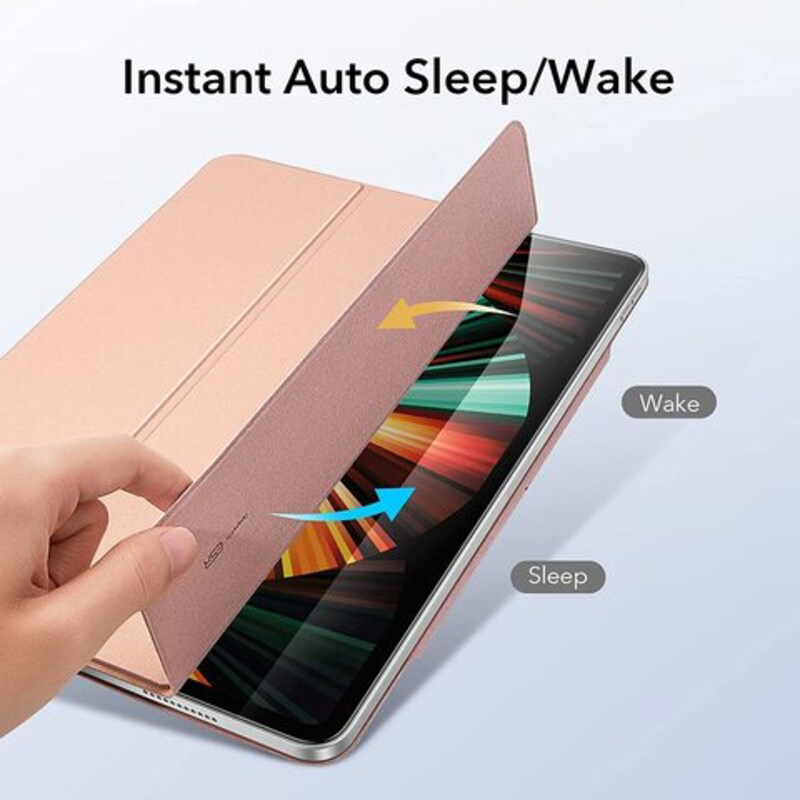 Apple iPad Pro 12.9 2020/2018 Auto Sleep Wake Trifold Stand Rebound Magnetic Smart Tablet Flip Case Cover with Supports Apple Pencil Pairing & Charging, Rose Gold