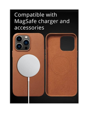 Olliwon Apple iPhone 14 Pro Max Protective Leather Smoothen and Soften with Magsafe Mobile Phone Case Cover, Brown