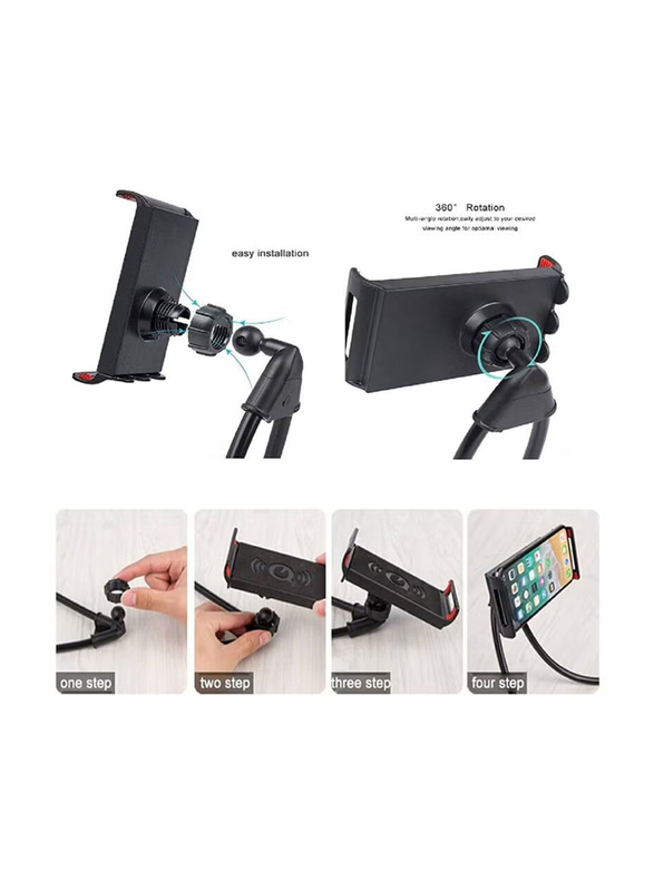 Universal Hanging on Neck Lazy Mobile Phone Mount Holder with DIY Free Rotating Stand on Table and Smart Multiple Functions, Black