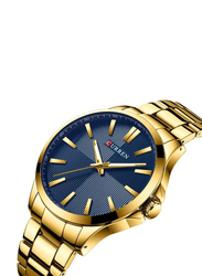 Curren Quartz Analog Watch for Men with Alloy Band, 8322, Gold-Blue