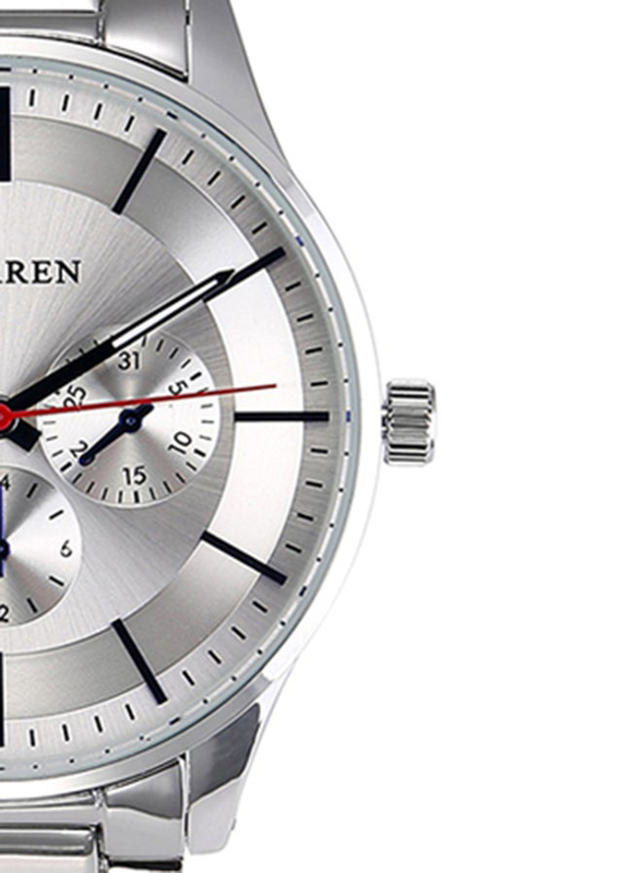 Curren Analog Watch for Men with Stainless Steel Band, Water Resistant and Chronograph, 8282, Silver