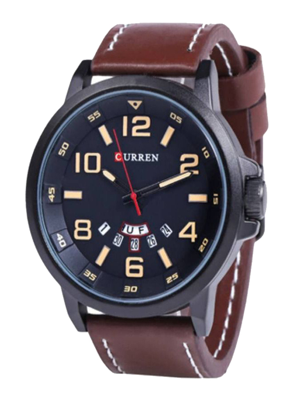 Curren Analog Stylish Watch for Men with Leather Band, Water Resistant, 8240, Brown-Black