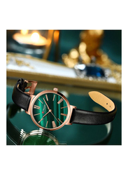 Curren Analog Watch for Women with Leather Band, Water Resistant, J-4818B-GR, Black-Green