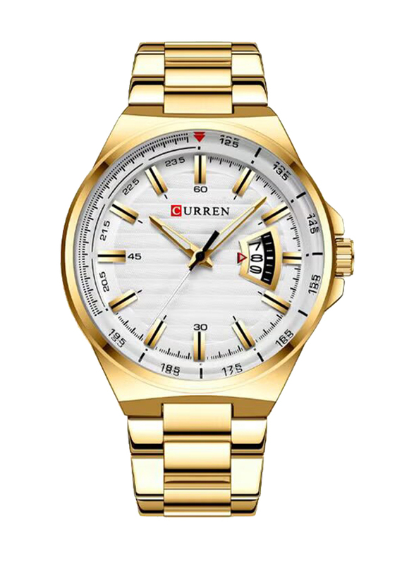 Curren Quartz Analog Watch for Men with Stainless Steel Band, Water Resistant, J4363G-KM, Gold-White