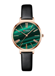 Curren Analog Watch for Women with Leather Band, J-4818B-GR, Black-Green