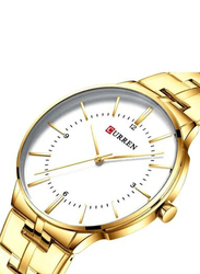 Curren Analog Watch for Men with Metal Band, Water Resistant, 8321, Gold-White