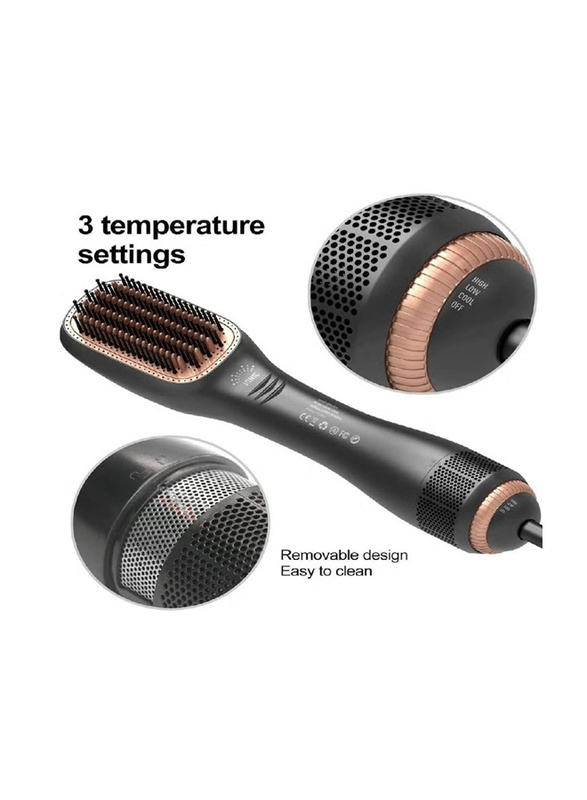 Rabos 3 In 1 Professional Hair Brush Negative Ion Blow Dryer Straightening Brush Hot Air Styling Comb, Black