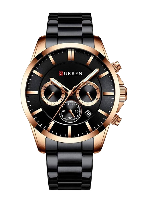 Curren Analog Watch for Men with Stainless Steel Band, Water Resistant and Chronography, N7778768222A, Black-Black