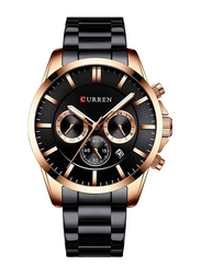 Curren Analog Watch for Men with Stainless Steel Band, Water Resistant and Chronography, N7778768222A, Black-Black