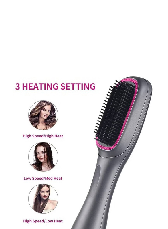 Xiuwoo 3-In-1 Professional Negative Ion Hot Air Blow Dryer Straightening Hair Styling Brush, Black/Pink