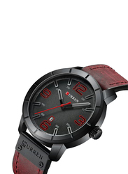 Curren Analog Leather Watch for Men with Alloy Band, Red-Black