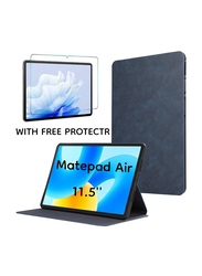 Huawei MatePad Air 11.5-Inch PU Leather Slim Folding Multi-Viewing Angles Stand Protective Flip Tablet Case Cover with Screen Protector, Blue/Clear