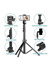 Extendable Selfie Stick Tripod Stand with Bluetooth Remote for Smartphone and Small Camera, Black