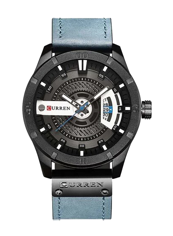 Curren Analog Watch for Men with Leather Band, M-8301-3, Blue-Black