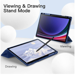 Hyx Samsung Galaxy Tab S9 Plus 12.4-Inch Translucent Back Tri-Fold Stand Protective Tablet Flip Case Cover with S Pen Holder, Blue