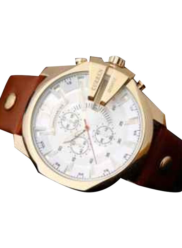 

Curren Analog Watch for Men with Leather Band, Chronograph, 8176, Brown-White