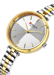 Curren Quartz Analog Watch for Women with Alloy Band, Water Resistant, 9043, Silver/Gold-Silver