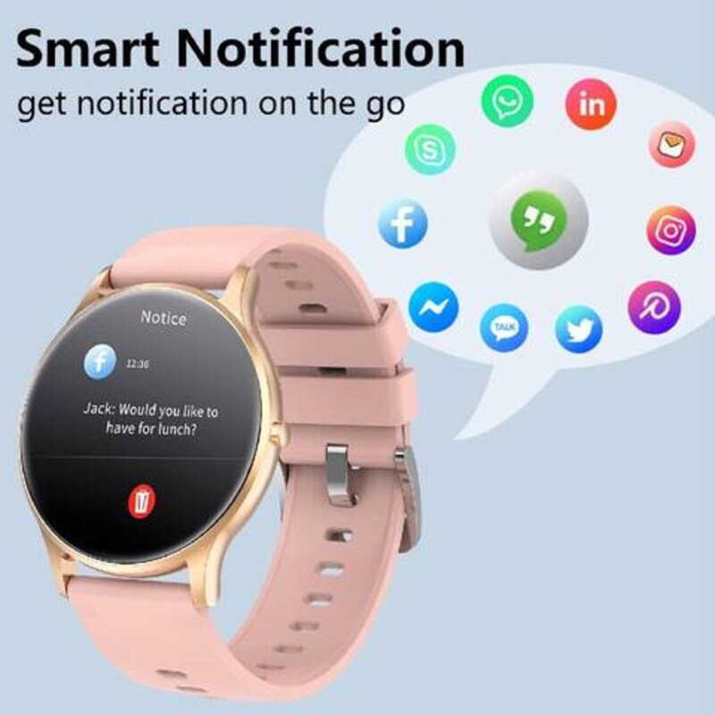 Round Full Touch Screen Bluetooth and Heart Tracker Smartwatch, Pink