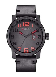 Curren Analog Watch for Men with Leather Band, Water Resistant, M-8254-2, Black