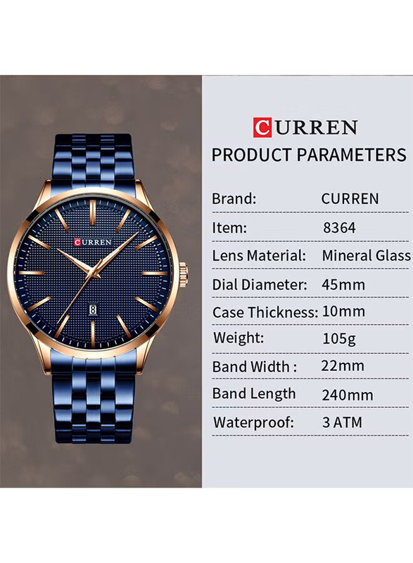 Curren Analog Watch Unisex with Alloy Band, J4265BL, Blue