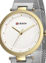 Curren Analog Watch for Women with Stainless Steel Band, Water Resistant, 9005, Silver-White