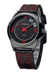 Curren Analog Watch for Men with Leather Band, 8153SR, Black-Black/Red