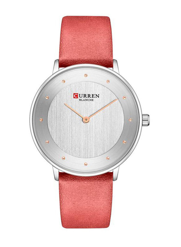 Curren Analog Watch for Women with Leather Band, 9033, Orange-White
