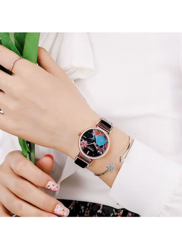 Curren Analog Watch for Women with Alloy Band, Water Resistant, J3813BR-KM, Black-Multicolour