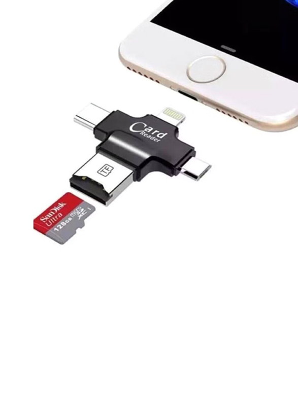 4 In 1 Card Reader Type-C Micro & Lightning, Black