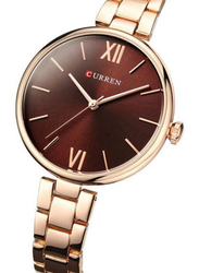 Curren Analog Watch for Women with Stainless Steel Band, Water Resistant, 9017, Gold-Coffee