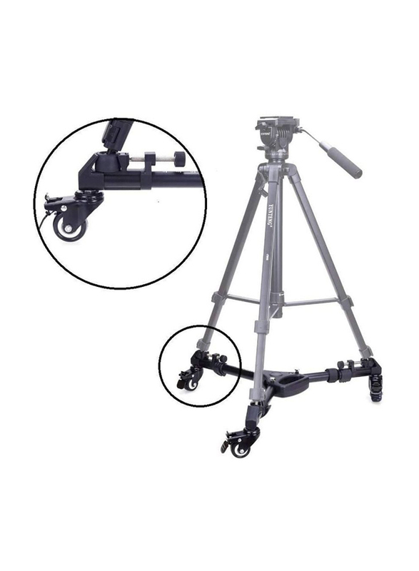 3-Wheels Universal Foldable Dolly Base Stand for Tripod, Black