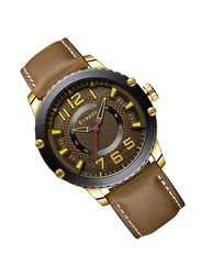 Curren Analog Watch for Men with Leather Band, Water Resistance, 8341-3, Brown-Green
