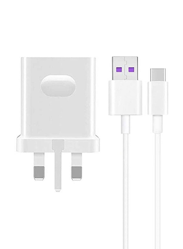 Quick Charge Travel Wall Charger, USB Type A to USB Type-C Cable for Mobile Phones, White