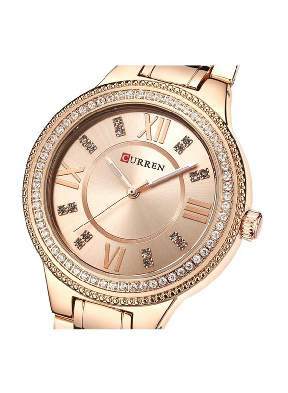 Curren Analog Watch for Women with Stainless Steel Band, Water Resistant, WT-CU-9004-RGO#D1, Gold-Rose Gold
