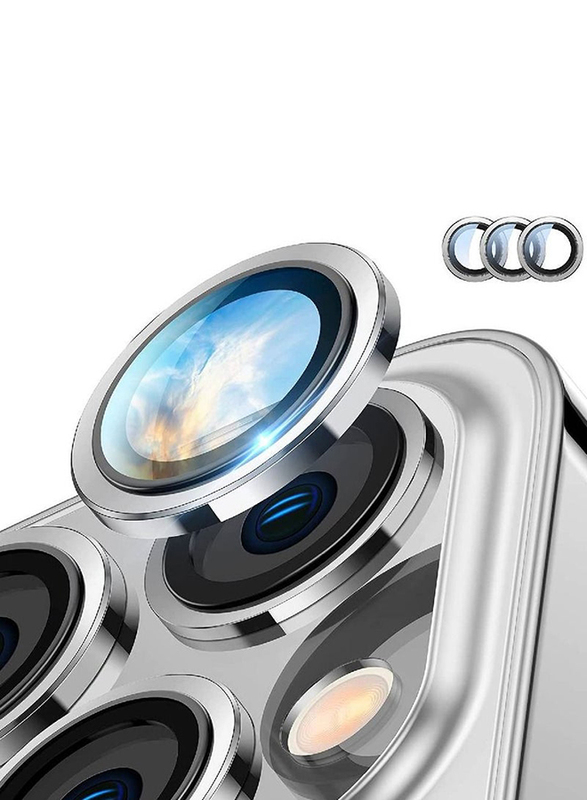 Apple iPhone 14 Pro Individual Metal Ring 9H Tempered Glass Camera Lens Protector, Silver