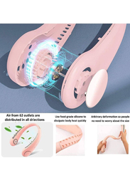 Portable USB Rechargeable Hands Free Bladeless 360° Cooling Headphone Design Neck Fan with 3 Wind Speed for Outdoor & Indoor, Pink