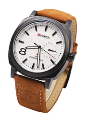 Curren Analog Watch for Men with Leather Band, 8139, Brown-Black