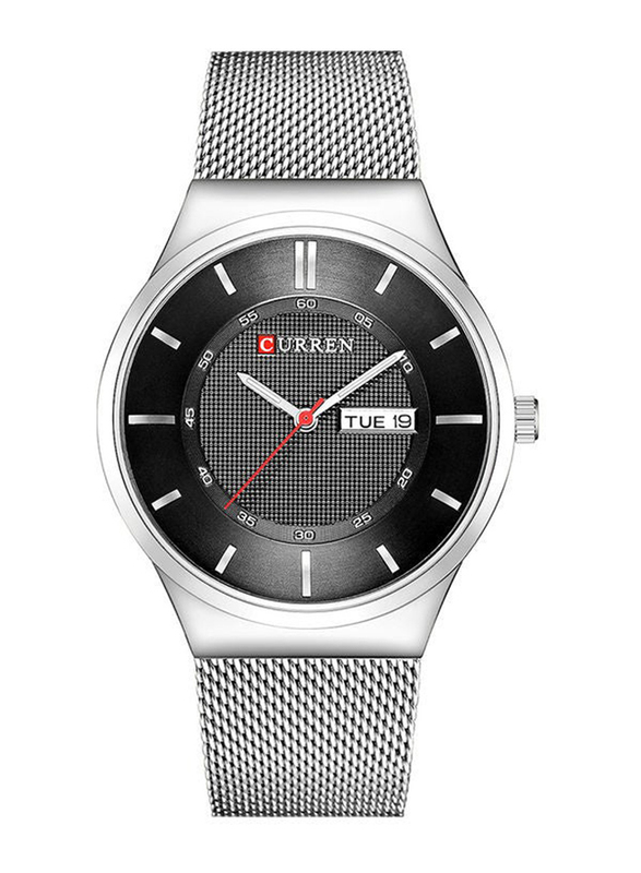 Curren Analog Watch for Men with Stainless Steel Band, J3557WB-KM, Silver-Black