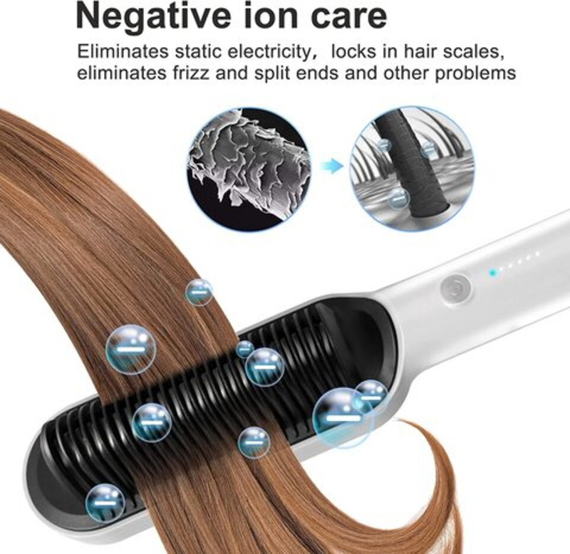 Ionic Hair Straightener And Curler 2-in-1 Anti-Scald Fast Heating Auto-Off Safe Straightening Comb for Women, White
