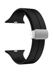 Perfii Replacement Soft Silicone Magnetic Buckle Sport Band for Apple Watch 42mm/44mm/45mm/49mm, Black