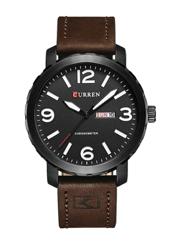 Curren Analog Wrist Watch for Men with Leather Band, Water Resistant, 8273, Brown-Black