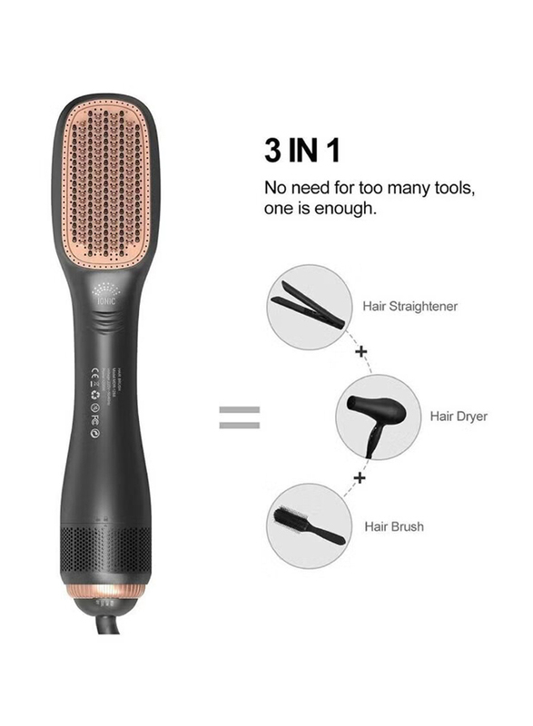 Arabest 3-In-1 Professional Negative Ion Ceramic Blow Hair Dryer Salon Styler Volumizer Brush for Straightening, Black/Pink