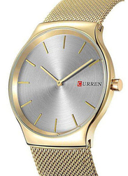 Curren Analog Watch for Men with Stainless Steel Band, Water Resistant, 8256, Gold-Silver