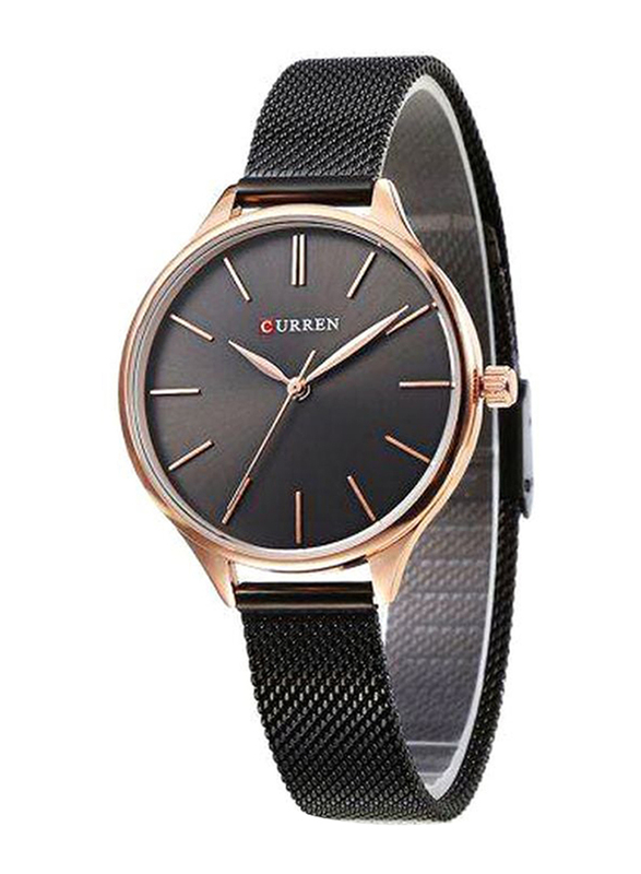 Curren Analog Watch for Women with Stainless Steel Band, Water Resistant, 9024, Black