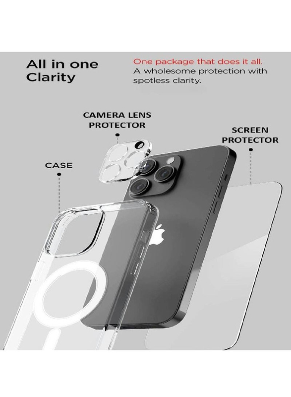 Apple iPhone 14 Pro Max MagSafe Mobile Case Cover with Tempered Glass Screen Protector and Camera Lens Protector, Clear