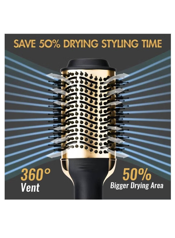 Enzo One-Step Styling & Frizz Control Negative Ionic Hot Air Brush Volumizer Ceramic Coating One Step Hair Dryer Brush, Gold