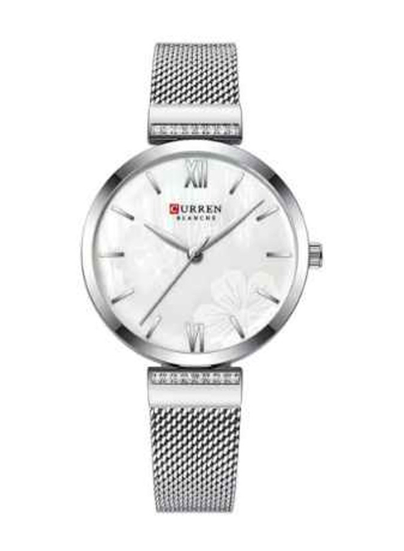 Curren Analog Watch for Women with Metal Band, Water Resistant, 9067, Silver-White