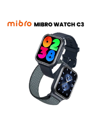 Mibro C3 Bluetooth Calling Smartwatch, 1.85 Inch HD Screen, Dual Straps Optical, Heart Rate Sensor, SpO2 Sensor, Accelerometer, Bluetooth Connectivity, 2 ATM Waterproof, Black